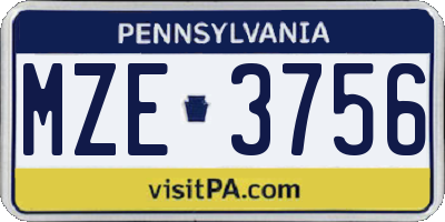 PA license plate MZE3756