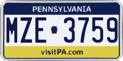 PA license plate MZE3759