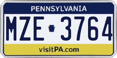 PA license plate MZE3764