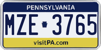 PA license plate MZE3765