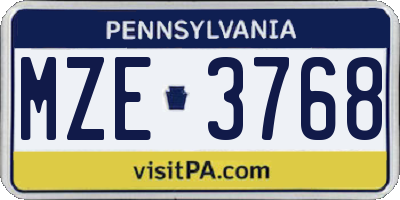 PA license plate MZE3768