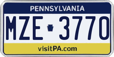 PA license plate MZE3770