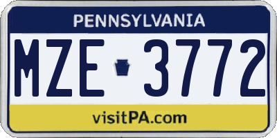 PA license plate MZE3772