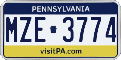 PA license plate MZE3774