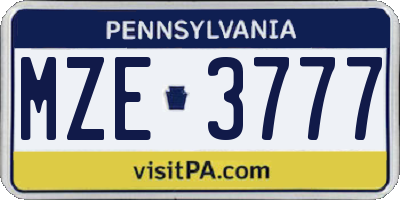 PA license plate MZE3777