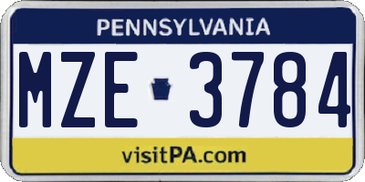 PA license plate MZE3784