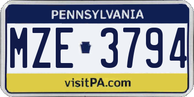 PA license plate MZE3794