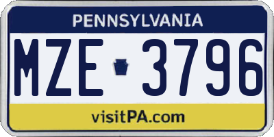 PA license plate MZE3796