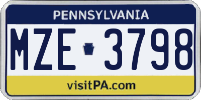 PA license plate MZE3798