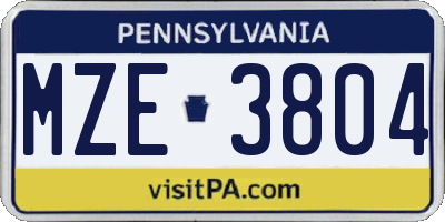 PA license plate MZE3804