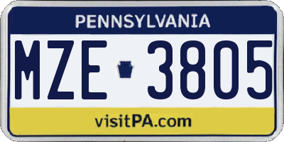 PA license plate MZE3805