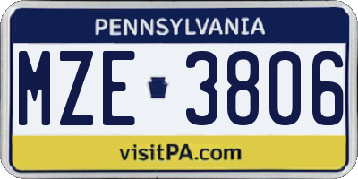 PA license plate MZE3806