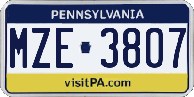 PA license plate MZE3807