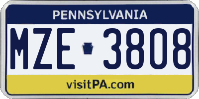 PA license plate MZE3808