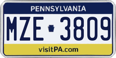 PA license plate MZE3809