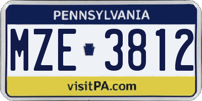 PA license plate MZE3812