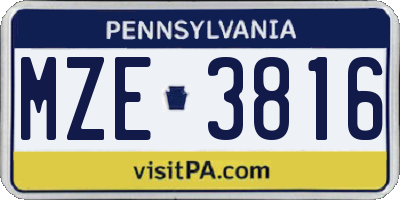 PA license plate MZE3816