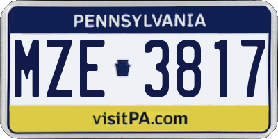 PA license plate MZE3817