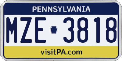PA license plate MZE3818