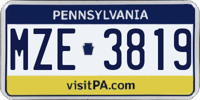 PA license plate MZE3819