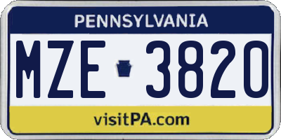 PA license plate MZE3820