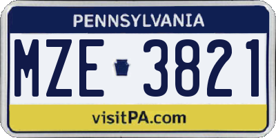 PA license plate MZE3821