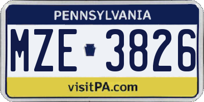 PA license plate MZE3826