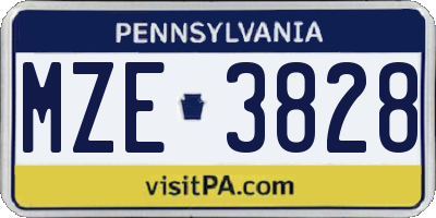 PA license plate MZE3828