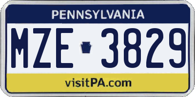 PA license plate MZE3829