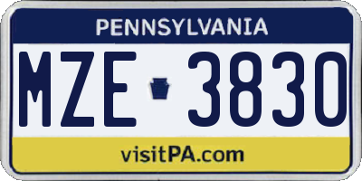 PA license plate MZE3830