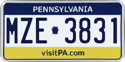 PA license plate MZE3831