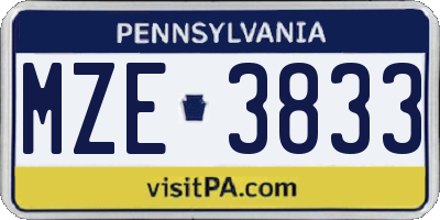 PA license plate MZE3833