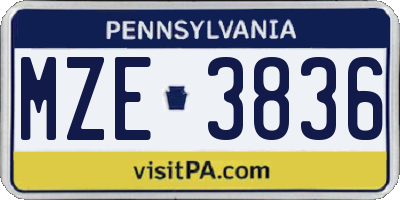 PA license plate MZE3836