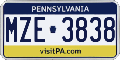PA license plate MZE3838