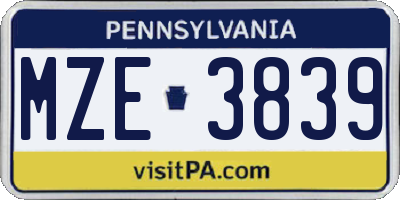 PA license plate MZE3839