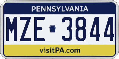 PA license plate MZE3844