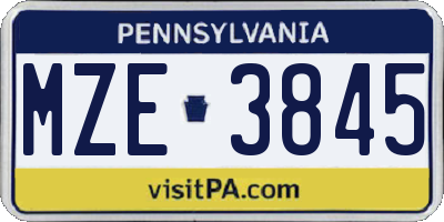 PA license plate MZE3845