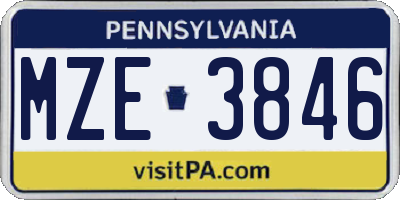 PA license plate MZE3846