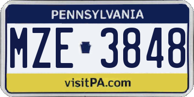 PA license plate MZE3848