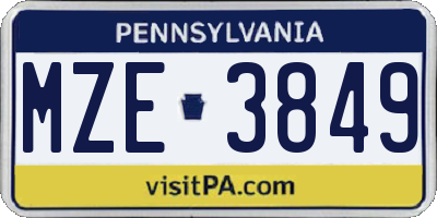 PA license plate MZE3849