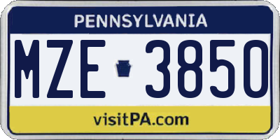 PA license plate MZE3850