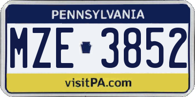 PA license plate MZE3852