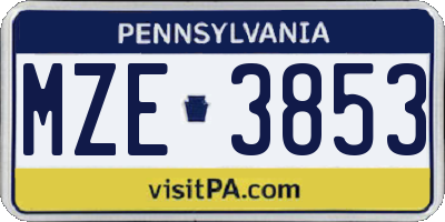 PA license plate MZE3853
