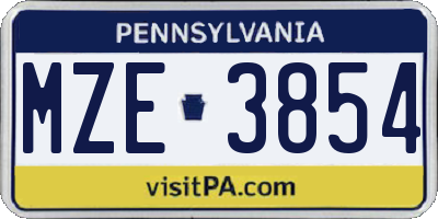 PA license plate MZE3854