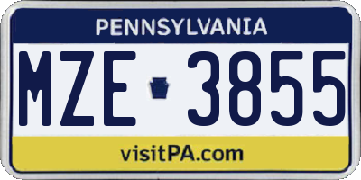 PA license plate MZE3855