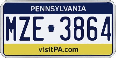 PA license plate MZE3864