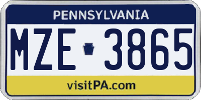 PA license plate MZE3865