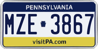 PA license plate MZE3867