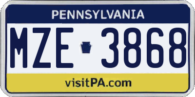 PA license plate MZE3868