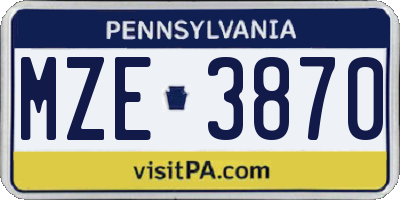 PA license plate MZE3870